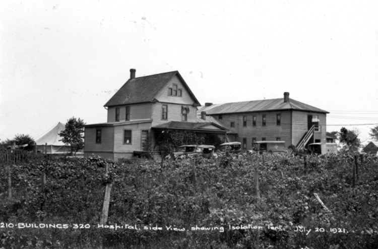 Rear View of Niagara Falls General Hospital showing the Isolation Tent