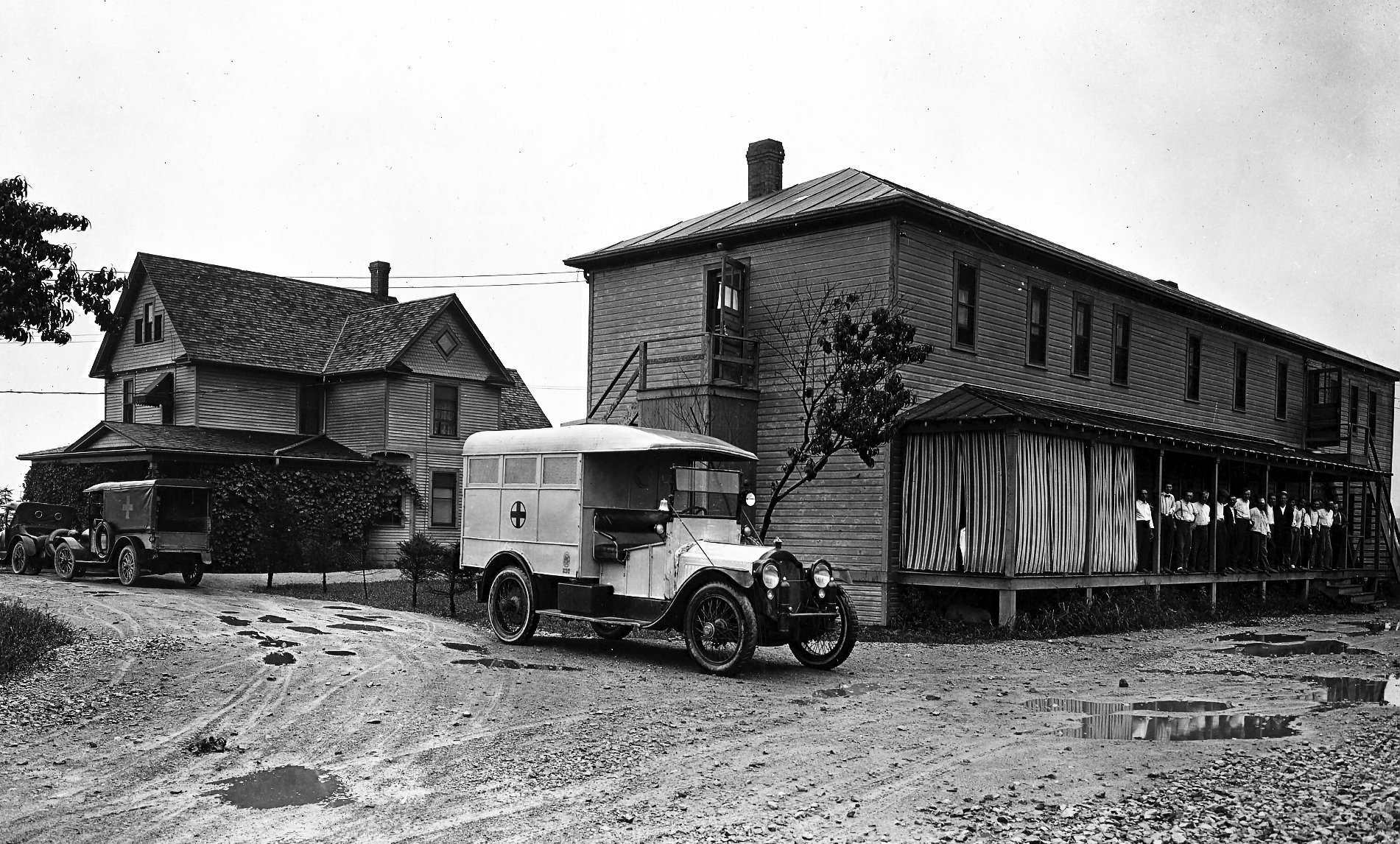 Niagara Falls General Hospital showing a group of Patients and Ambulances
